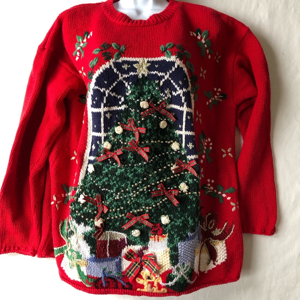 VTG Metropolitan 10001 Red Ugly Christmas Pullover Sweater Rosettes & Ribbons L - Picture 14 of 14